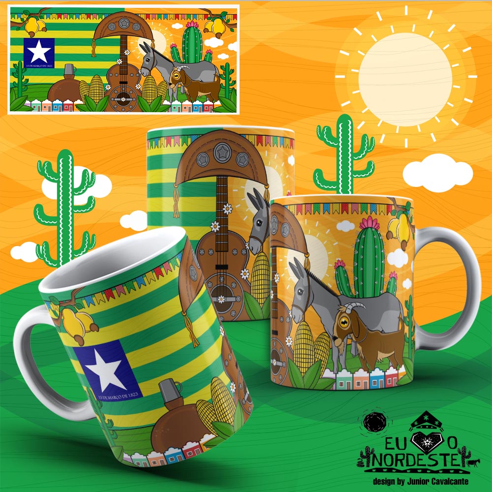 Arte para Sublimação em Caneca Tema Nordeste Bandeira Piauí