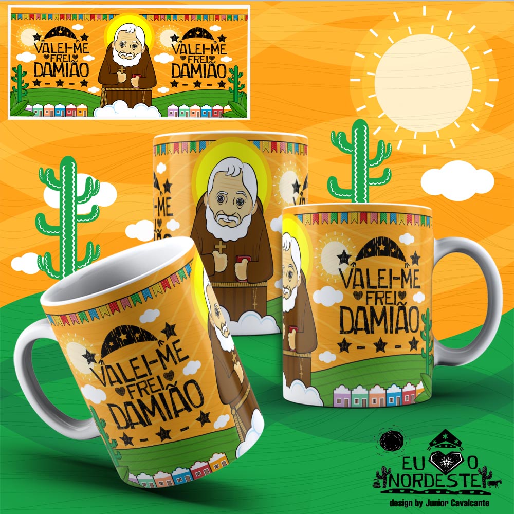 Arte para Sublimação em Caneca Tema Nordeste Valei-me Frei Damião